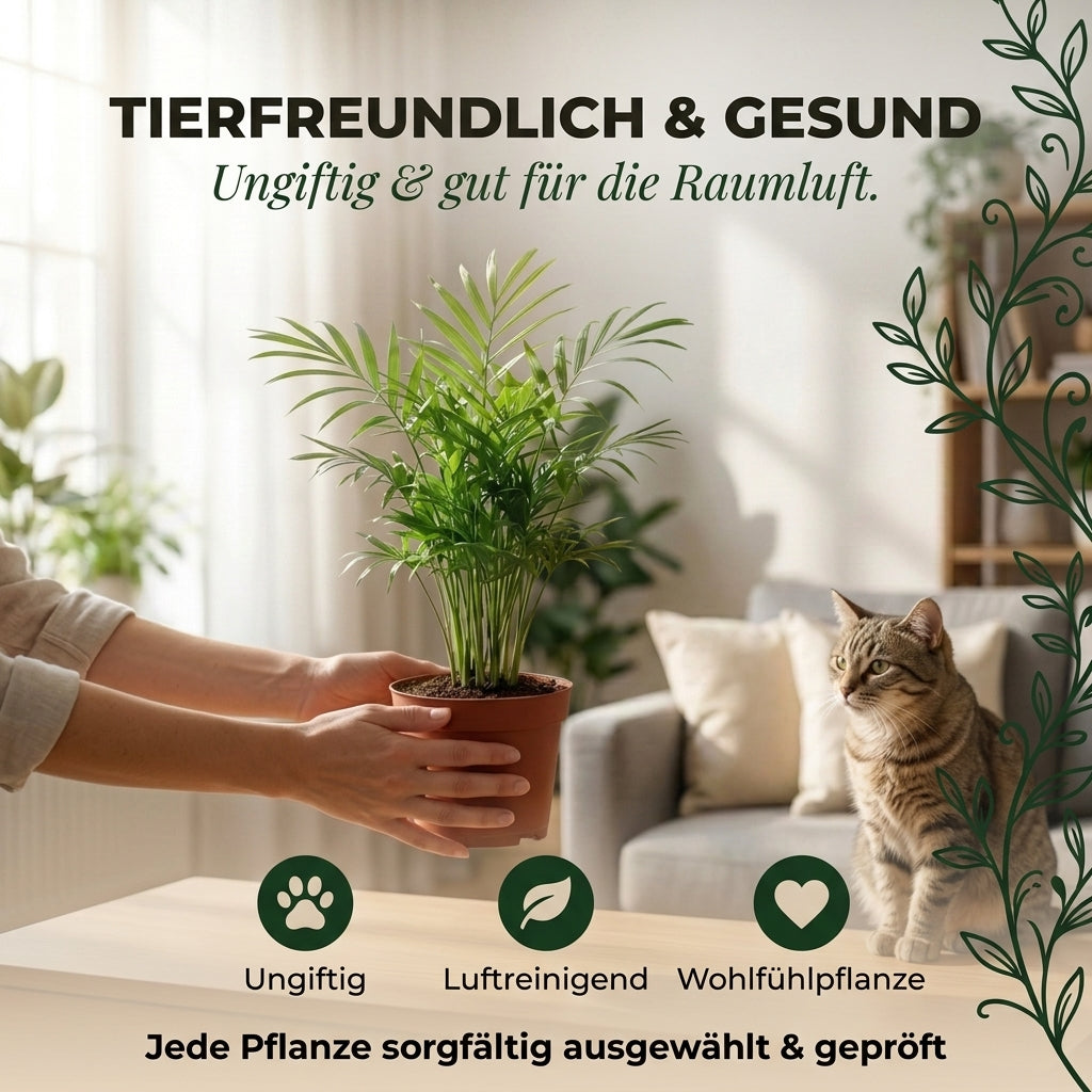 Bergpalme + 3x Zinktopf | 3er-Set | Chamaedorea elegans | ca. 40-45 cm | Ø 12-15 cm Topf