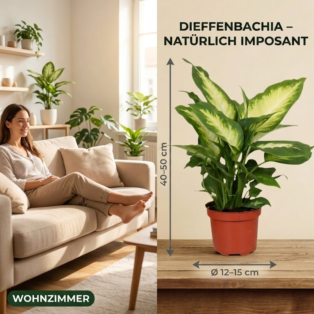 Dieffenbachia + 2x Cremefarbener Zinktopf | 2er-Set | ca. 40-50 cm | Ø 12-15 cm Topf