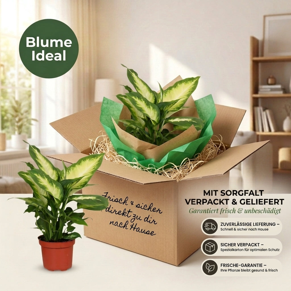 Dieffenbachia + 2x Cremefarbener Zinktopf | 2er-Set | ca. 40-50 cm | Ø 12-15 cm Topf