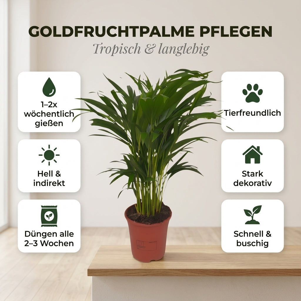 Goldfruchtpalme + 3x Seegraskorb | 3er-Set | Dypsis lutescens | ca. 40-50 cm | Ø 12-15 cm Topf