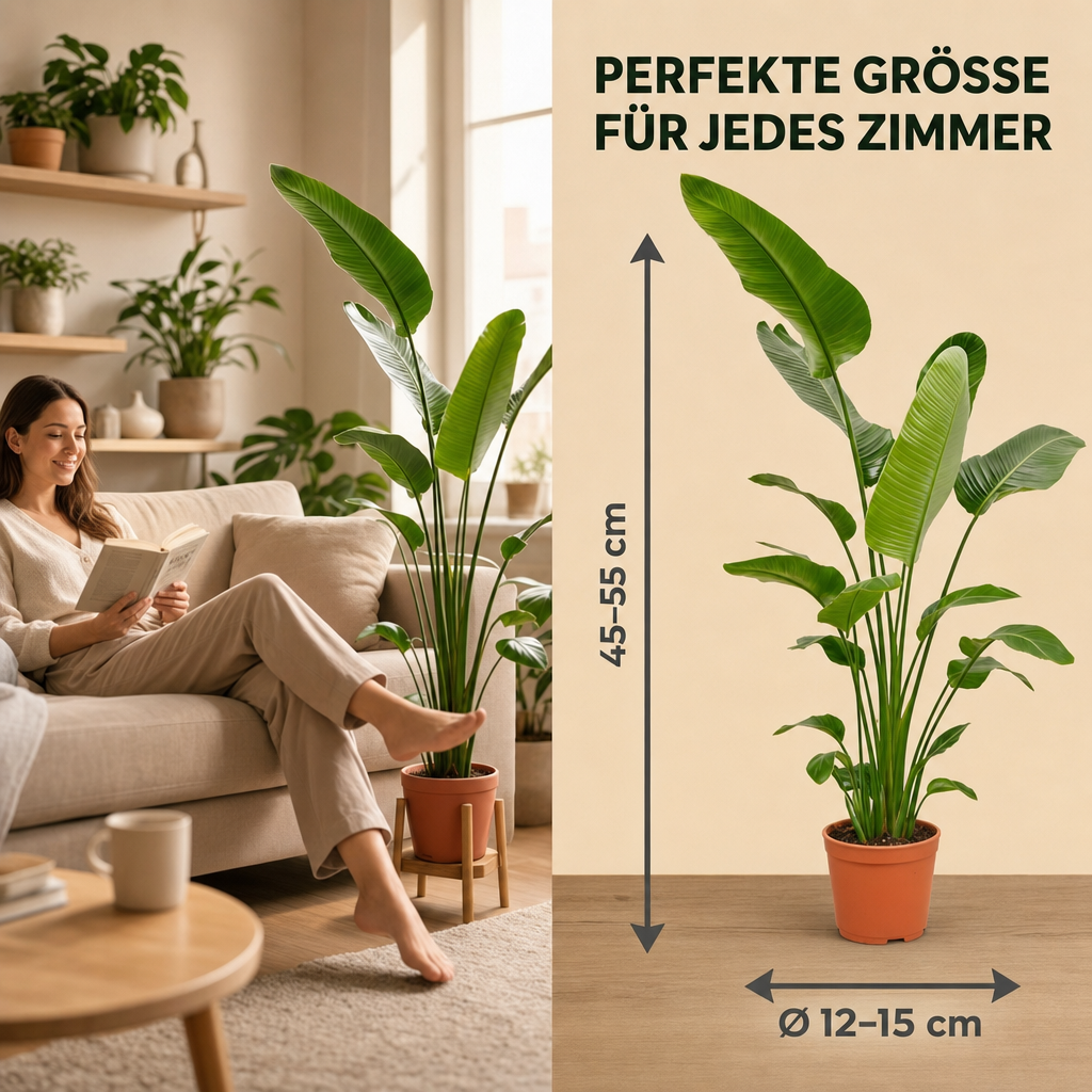 Weiße Paradiesvogelblume + 1x Zinktopf | Strelitzia Nicolai | ca. 45-55 cm | Ø 12-15 cm Topf