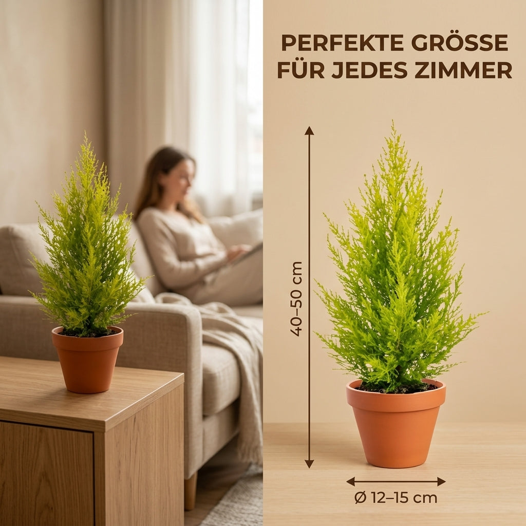 Zimmerzypresse + 3x Zinktopf | 3er-Set | Goldcrest | ca. 40-50 cm | Ø 12-15 cm Topf