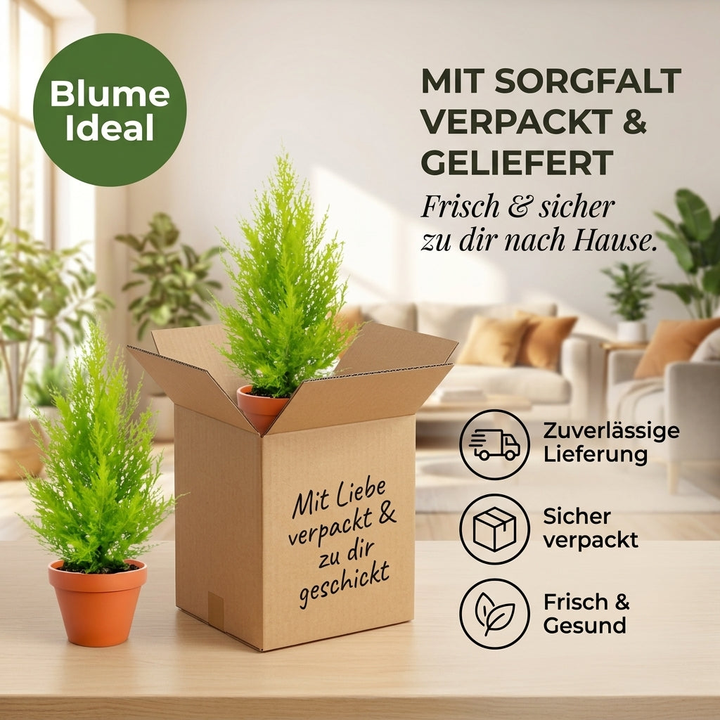 Zimmerzypresse + 3x Zinktopf | 3er-Set | Goldcrest | ca. 40-50 cm | Ø 12-15 cm Topf