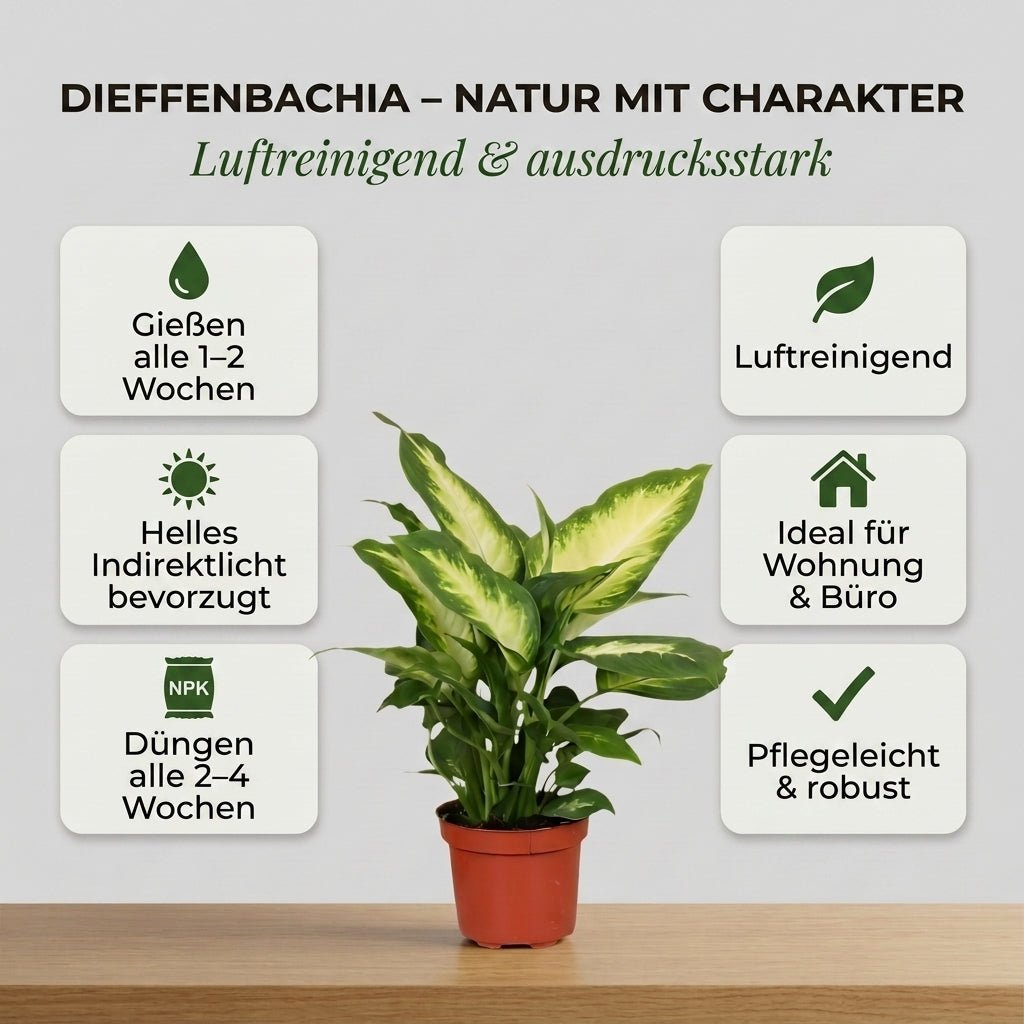 Dieffenbachia + 3x Seegraskorb | 3er-Set | ca. 40-50 cm | Ø 12-15 cm Topf - Blume Ideal