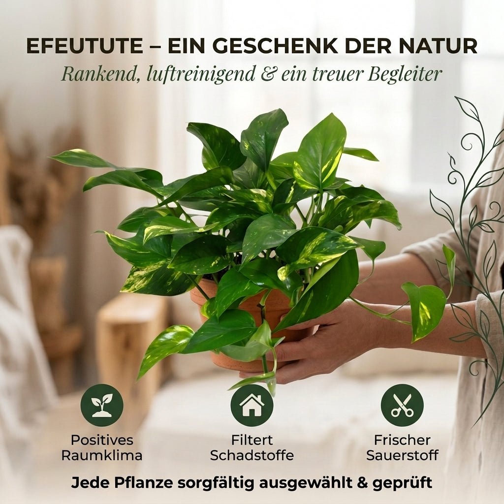 Efeutute (hängend) + 4x Cremefarbener Zinktopf | 4er-Set | Epipremnum aureum | ca. 30-35 cm | Ø 12-15 cm Topf - Blume Ideal