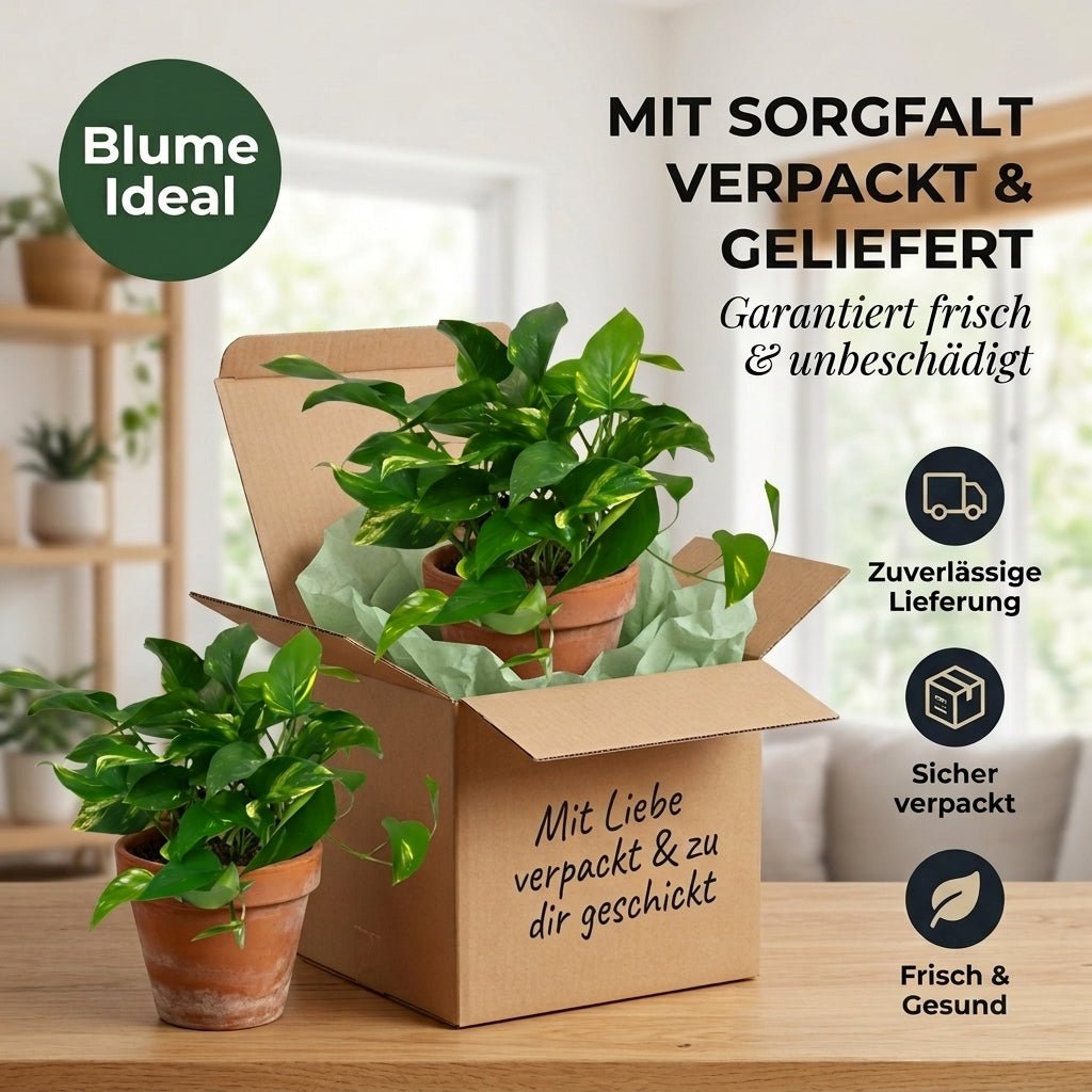 Efeutute (hängend) + 4x Seegraskorb | 4er-Set | Epipremnum aureum | ca. 30-35 cm | Ø 12-15 cm Topf - Blume Ideal