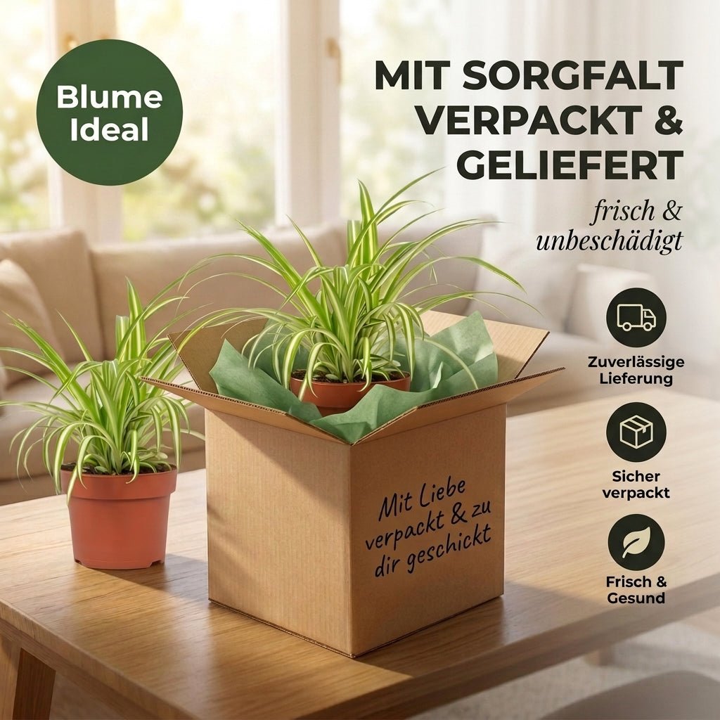Grünlilie + 3x Seegraskorb | 3er-Set | Chlorophytum | ca. 40-50 cm | Ø 12-15 cm Topf - Blume Ideal