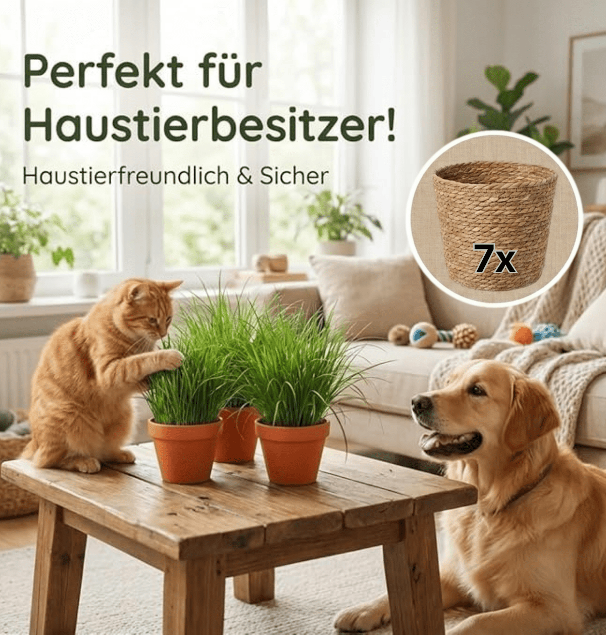Katzengras + 7x Seegraskorb | 7er-Set | Cyperus zumula | ca. 20-30 cm | Ø 12-15 cm Topf - Blume Ideal