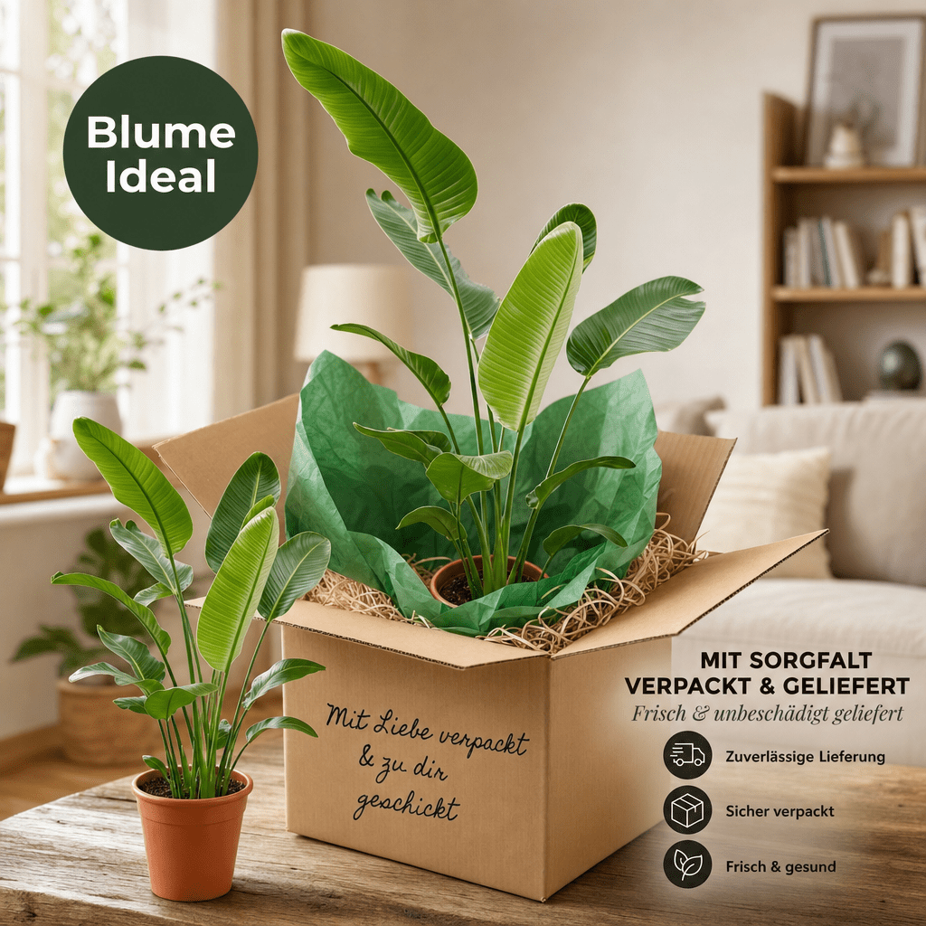 Weiße Paradiesvogelblume + 1x Zinktopf | Strelitzia Nicolai | ca. 45-55 cm | Ø 12-15 cm Topf - Blume Ideal