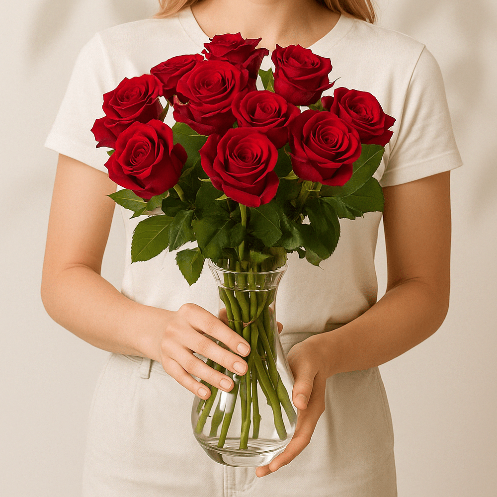 10 rote Rosen - Blume Ideal