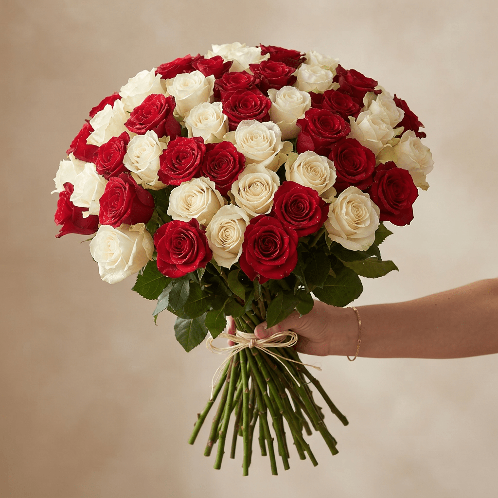 30 rot weiße Rosen - Blume Ideal
