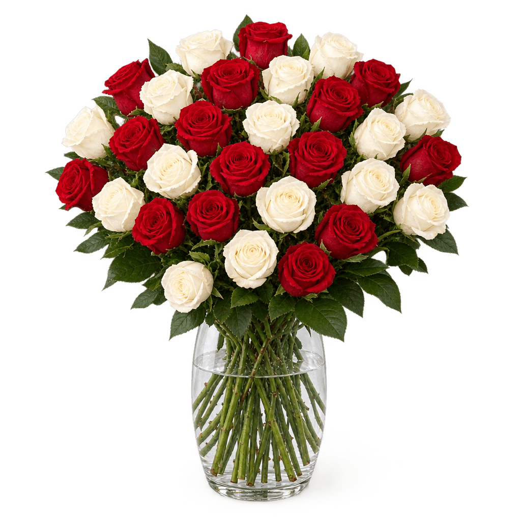 30 rot weiße Rosen - Blume Ideal