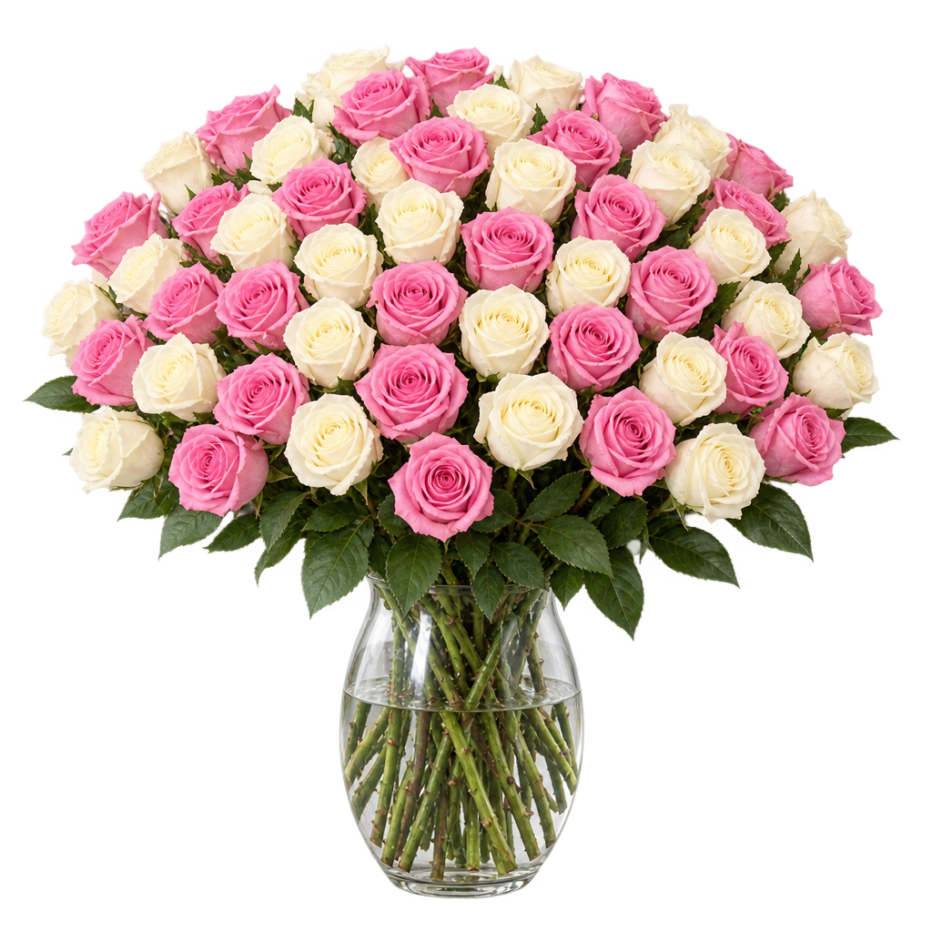 50 Rosen - "Candy Cotton" | Rosenstrauß - Blume Ideal