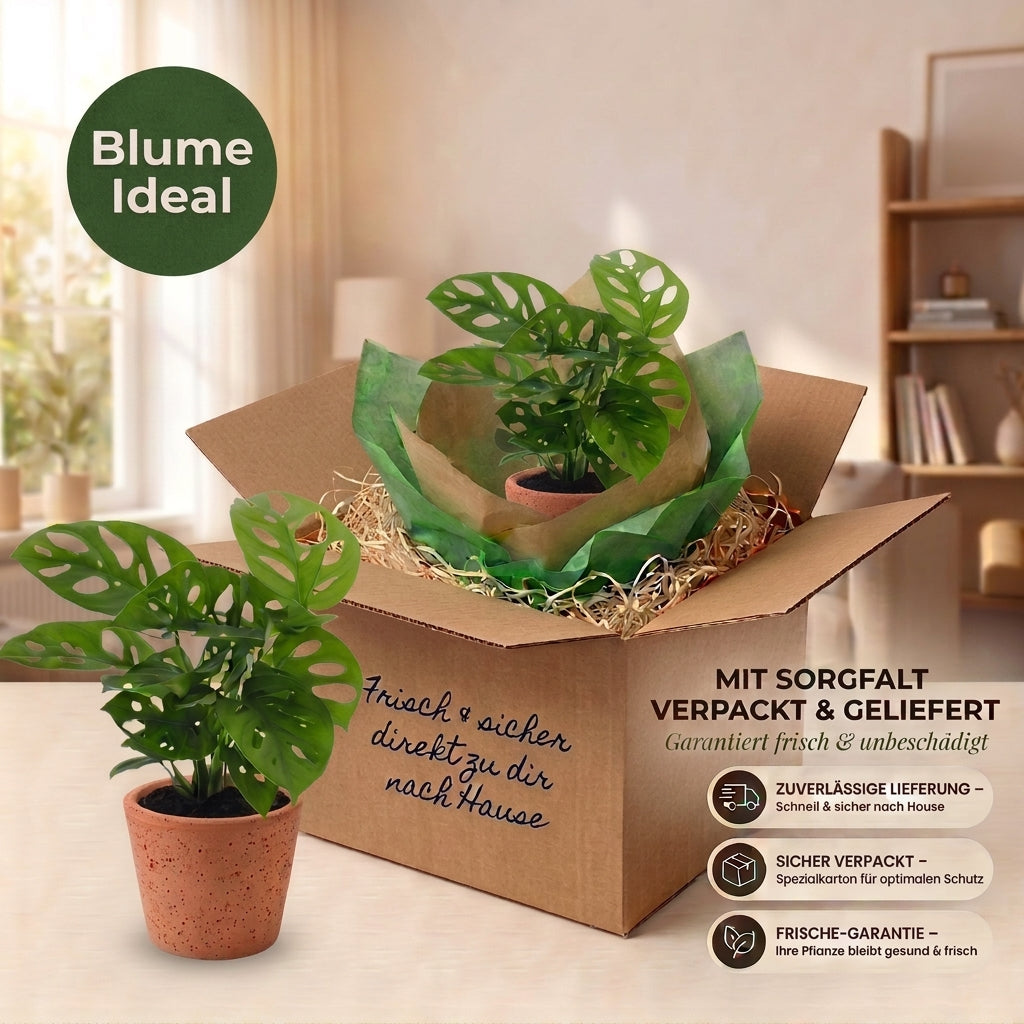 Monstera adansonii + 2x Cremefarbener Zinktopf | 2er-Set | Monkey Leaf | ca. 25-30 cm | Ø 12-15 cm Topf