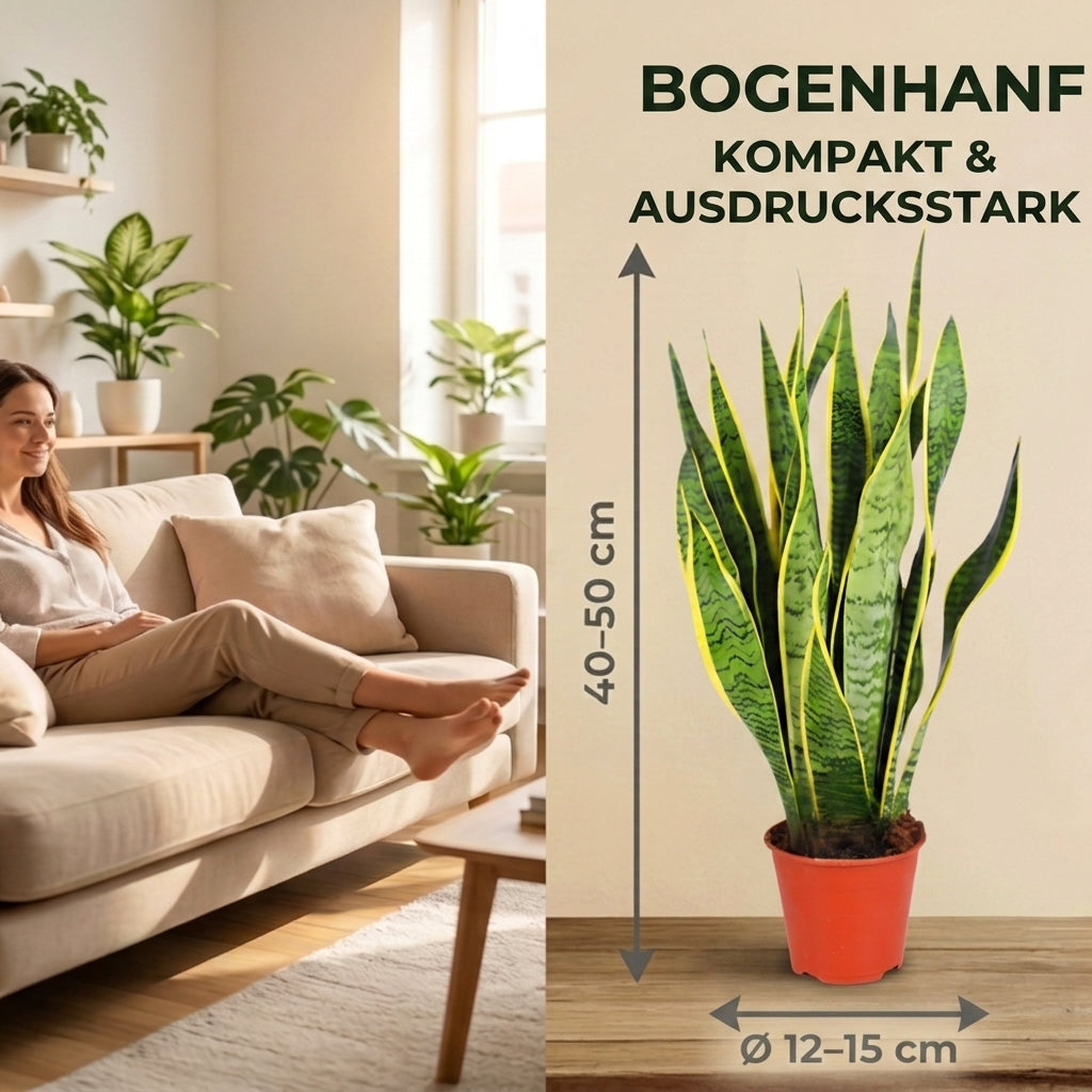 Bogenhanf + 2x Cremefarbener Zinktopf | 2er-Set | Sansevieria | ca. 40-50 cm | Ø 12-15 cm Topf