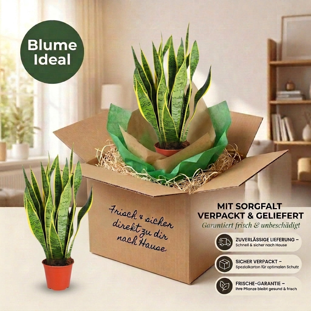 Bogenhanf + 3x Cremefarbener Zinktopf | 3er-Set | Sansevieria | ca. 40-50 cm | Ø 12-15 cm Topf