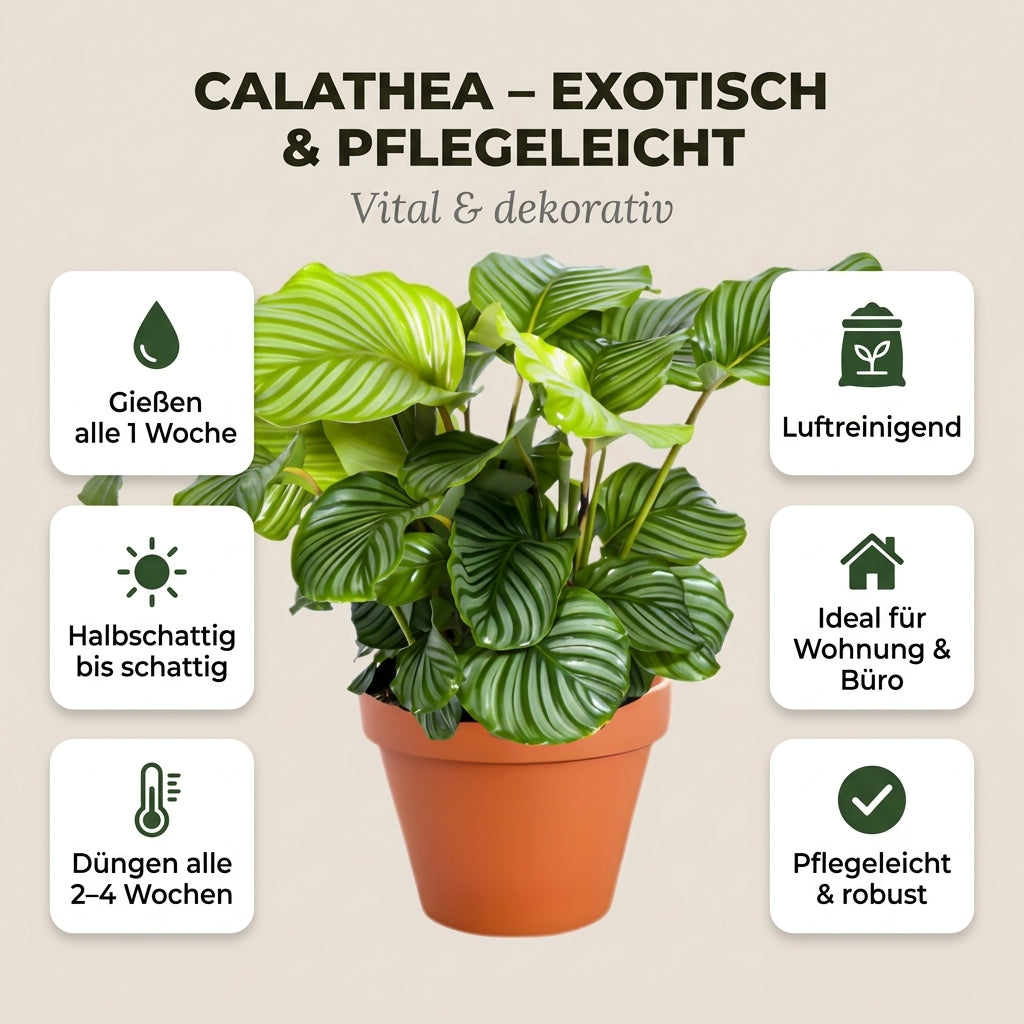 Korbmarante + 3x Cremefarbener Zinktopf | 3er-Set | Calathea | ca. 40-50 cm | Ø 12-15 cm Topf
