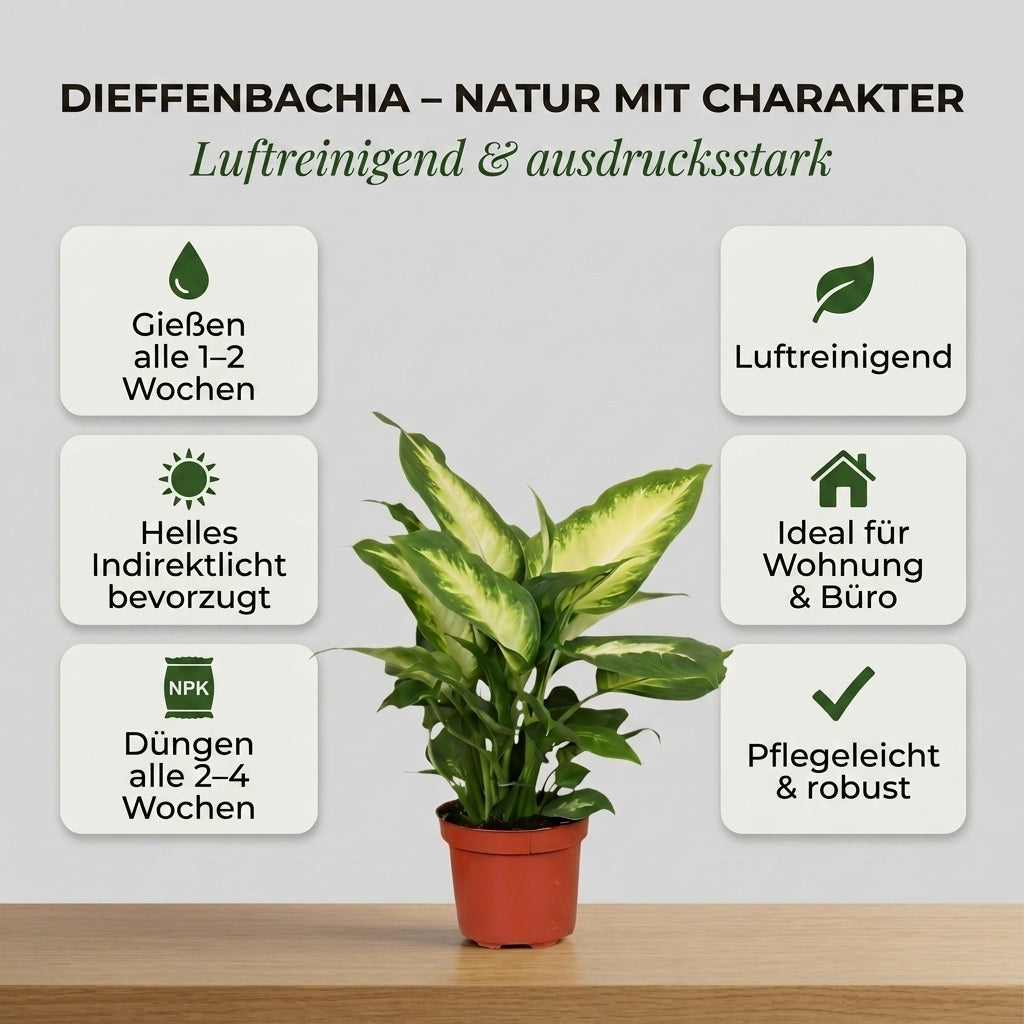 Dieffenbachia + 2x Zinktopf | 2er-Set | ca. 40-50 cm | Ø 12-15 cm Topf