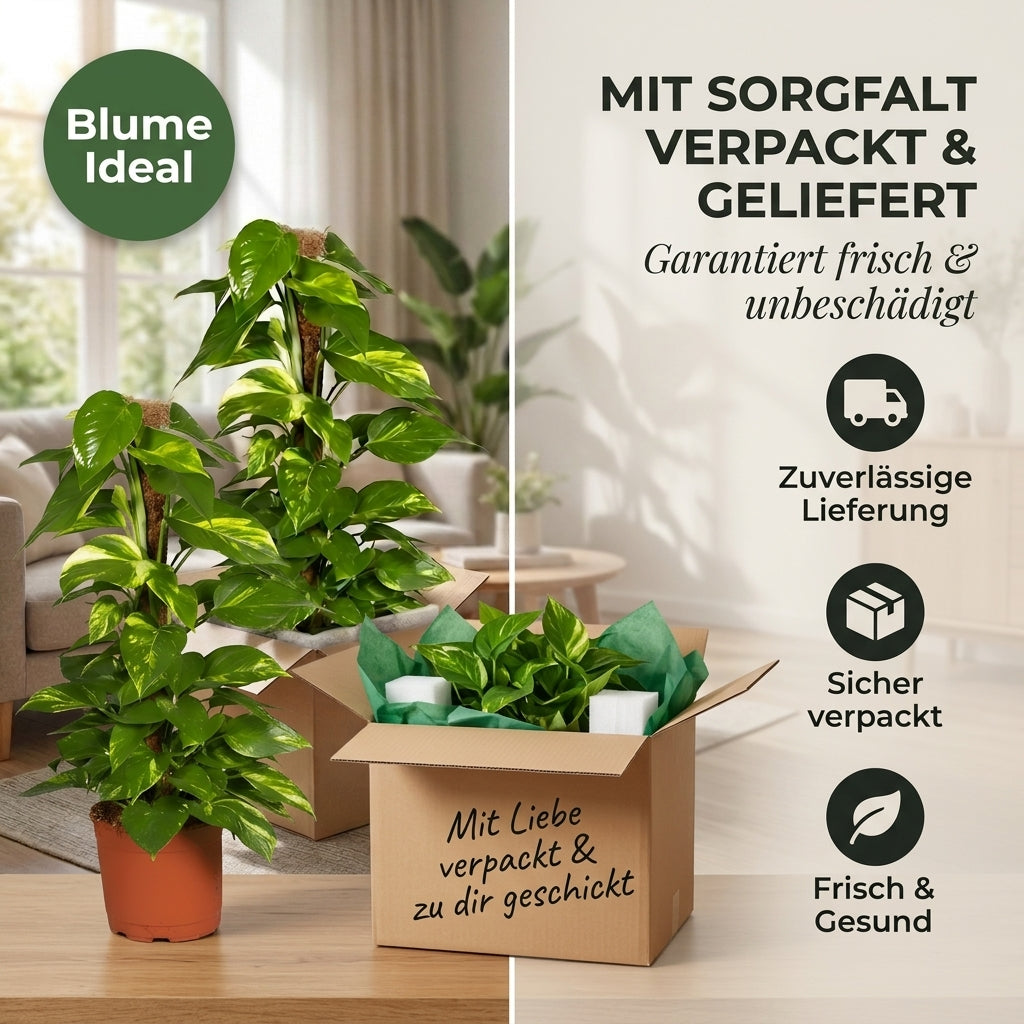 Efeutute am Moosstab + 1x Zinktopf | Epipremnum Aureum | ca. 50-60 cm | Ø 12-15 cm Topf