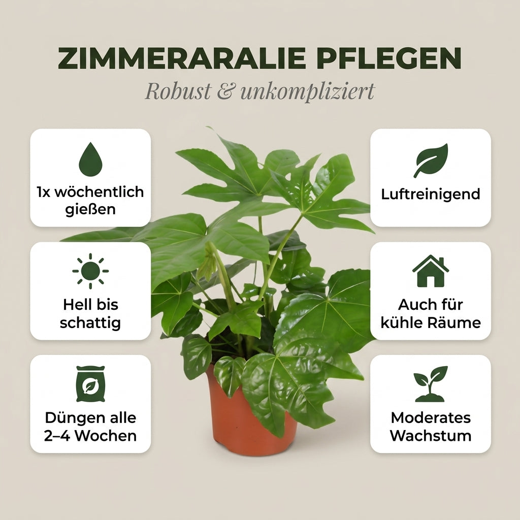 Zimmeraralie + 2x Seegraskorb | 2er-Set | Fatsia japonica | ca. 40-50 cm | Ø 12-15 cm Topf