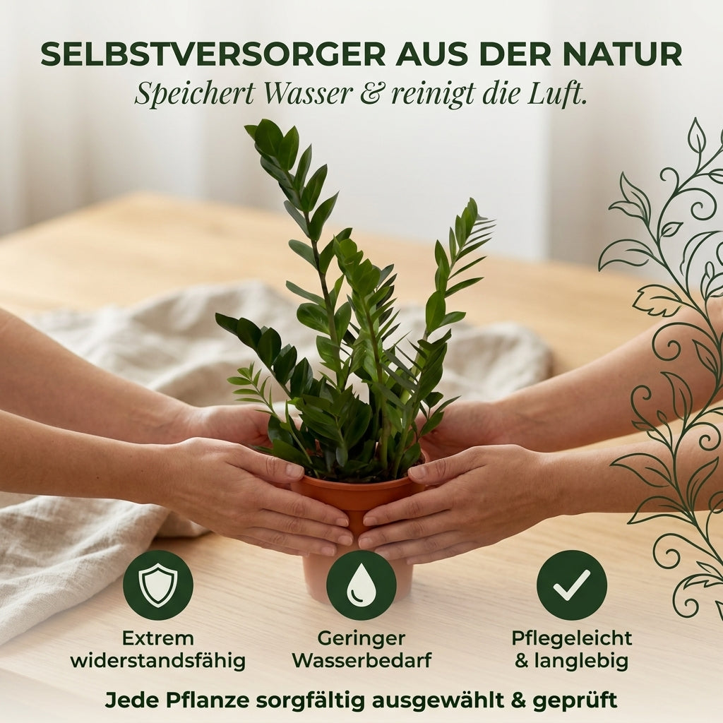 Glücksfeder + 3x Zinktopf | 3er-Set | Zamioculcas zamiifolia | ca. 40-50 cm | Ø 12-15 cm Topf