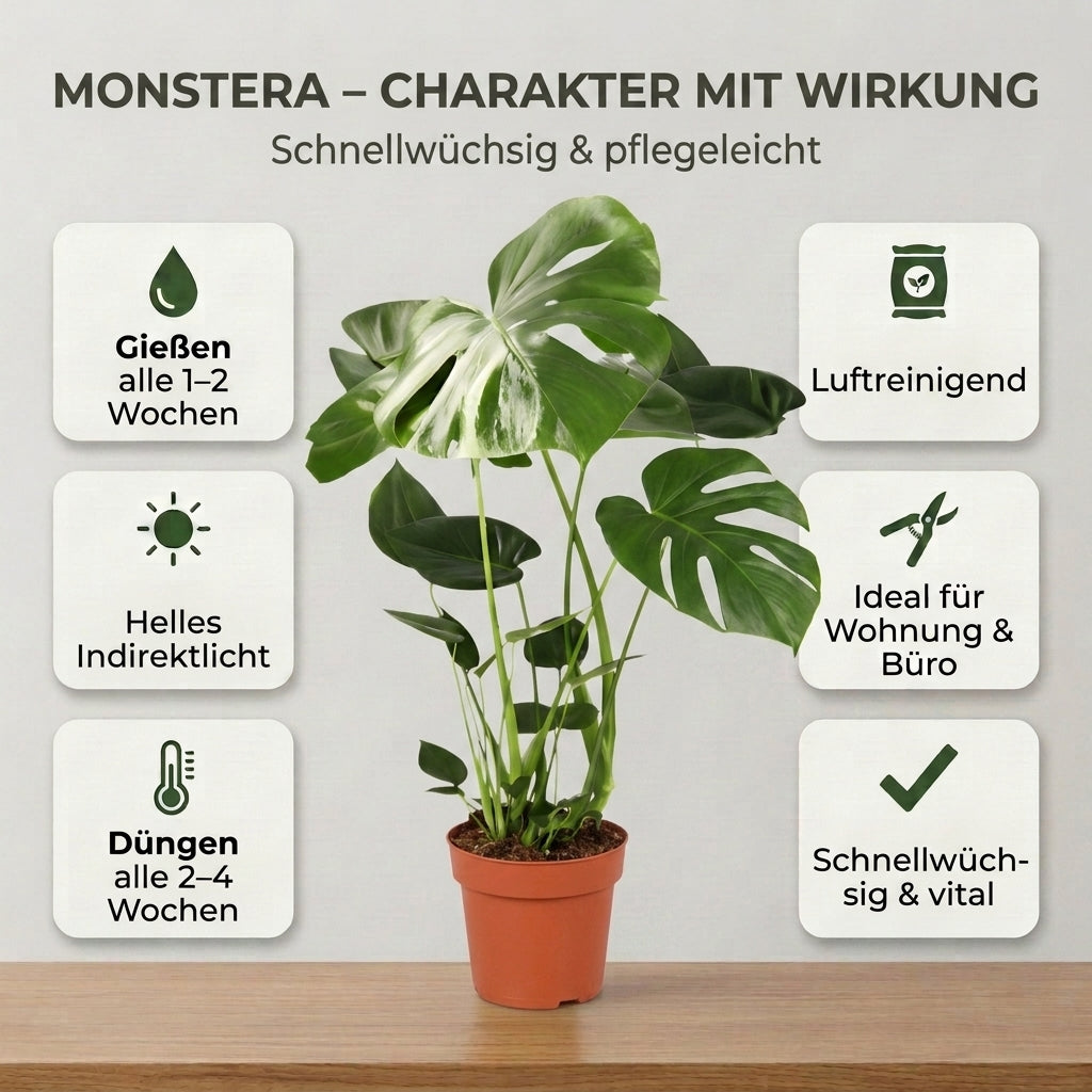 Monstera deliciosa + 1x Cremefarbener Zinktopf | Fensterblatt | ca. 55-70 cm | Ø 12-15 cm Topf