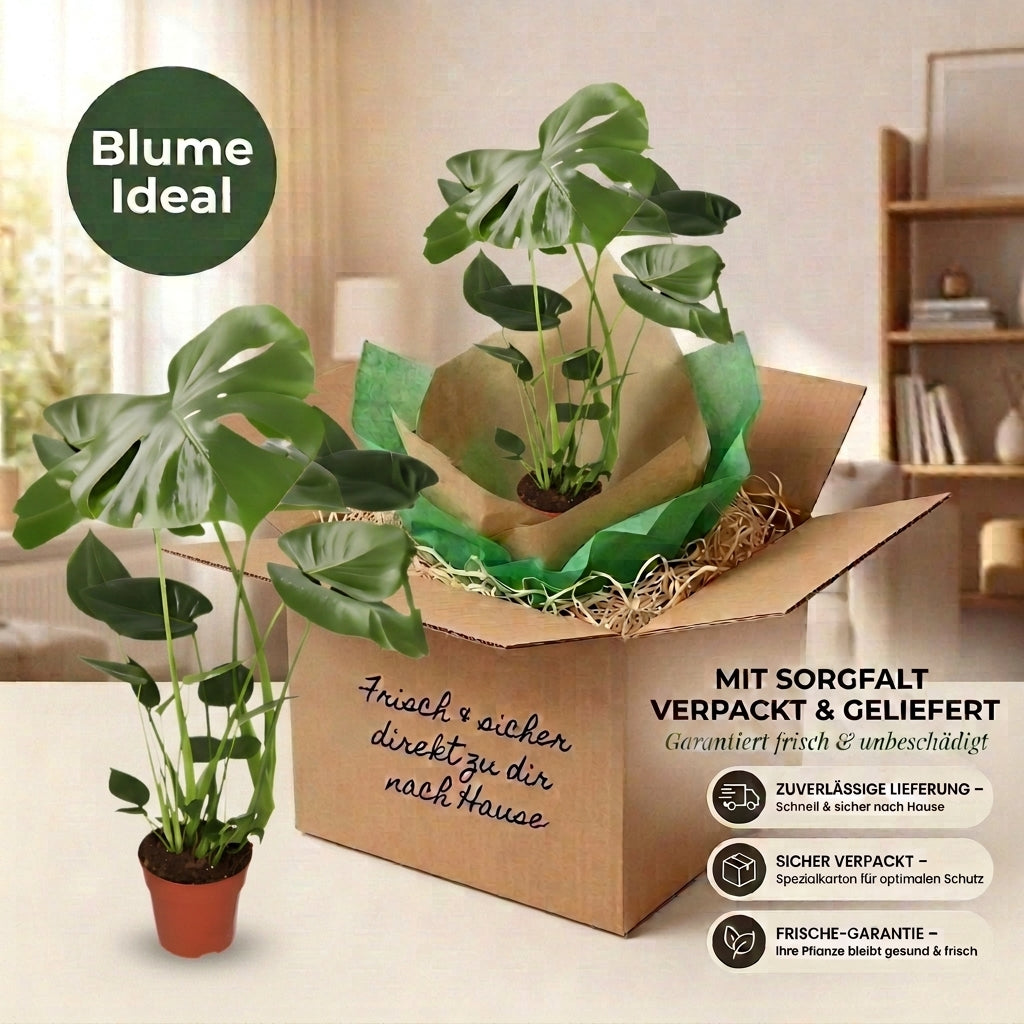 Monstera deliciosa + 1x Cremefarbener Zinktopf | Fensterblatt | ca. 55-70 cm | Ø 12-15 cm Topf