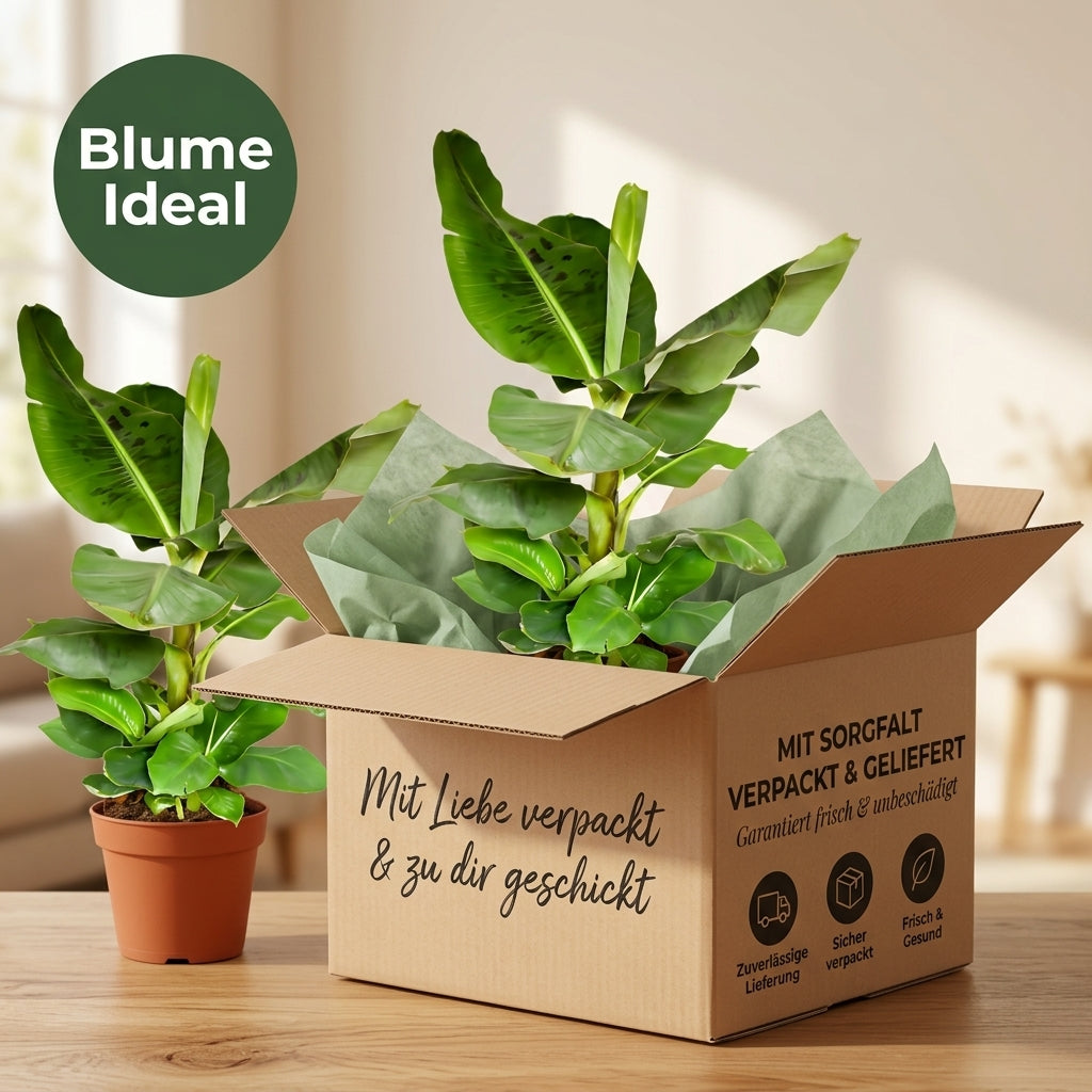 Bananenpflanze + 2x Cremefarbener Zinktopf | 2er-Set | Musa | ca. 40-50 cm | Ø 12-15 cm Topf