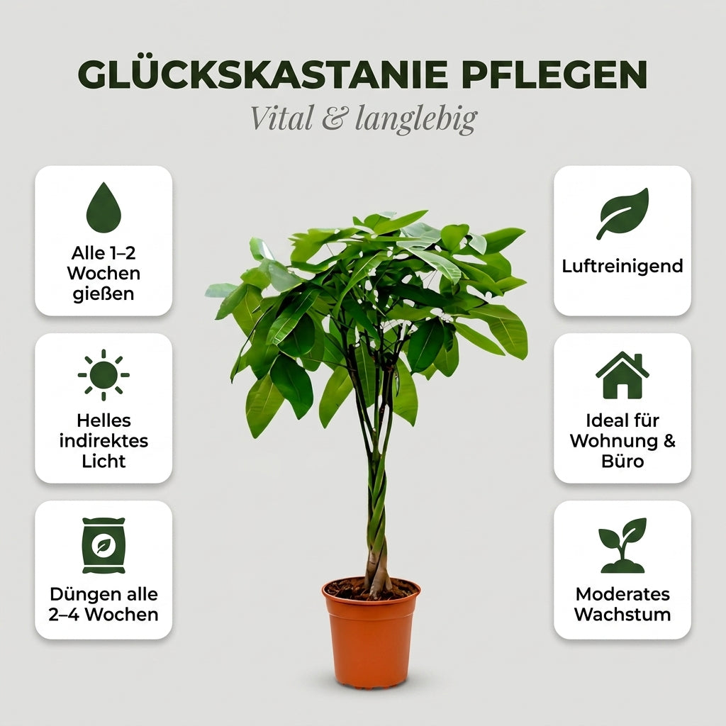 Glückskastanie + 2x Cremefarbener Zinktopf | 2er-Set | Pachira | ca. 40-50 cm | Ø 12-15 cm Topf