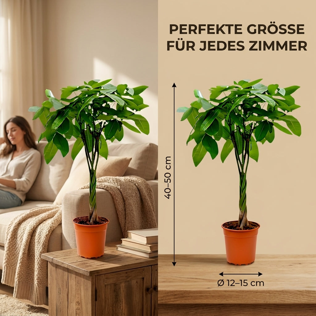 Glückskastanie + 2x Cremefarbener Zinktopf | 2er-Set | Pachira | ca. 40-50 cm | Ø 12-15 cm Topf