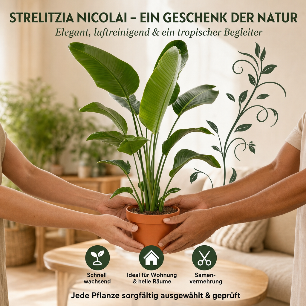 Weiße Paradiesvogelblume + 1x Zinktopf | Strelitzia Nicolai | ca. 45-55 cm | Ø 12-15 cm Topf