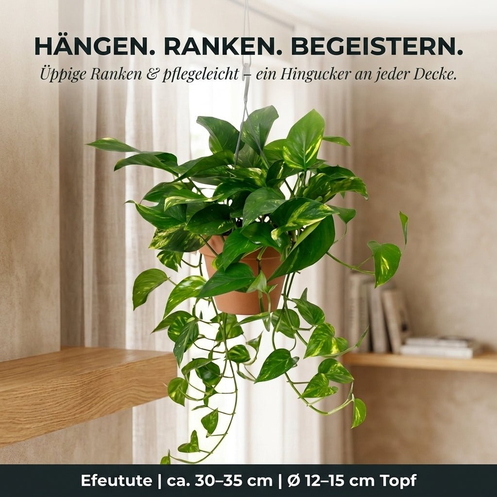 Efeutute (hängend) + 4x Seegraskorb | 4er-Set | Epipremnum aureum | ca. 30-35 cm | Ø 12-15 cm Topf - Blume Ideal