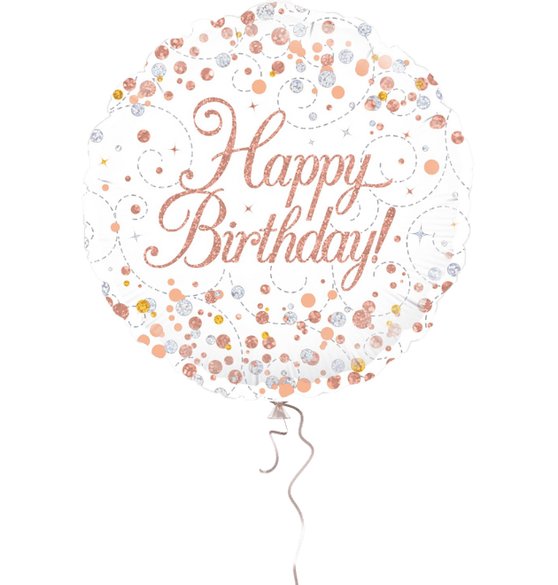 Heliumballon - Happy Birthday I Weiß - Rosa - Glitzer - Blume Ideal